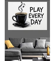 Play Every Day Kahve Yazısı Dekoratif Kanvas - Mdf Ahşap Tablo