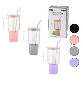 CAM 1000ML MATARA - SULUK BAMBU KAPAK - SIZDIRMAZ SİLİKONLU ÇELİK PİPET KORUYUCU SİLİKON ALTLIK - KILIF (5343)