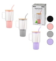 CAM 1000ML MATARA - SULUK BAMBU KAPAK - SIZDIRMAZ SİLİKONLU ÇELİK PİPET KORUYUCU SİLİKON ALTLIK - KILIF (5343)