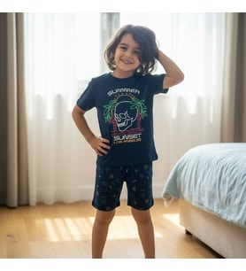Çocuk Summer Baskılı Lacivert Renk 2'li Takım CB1061