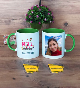 Rusça Öğretmeni Kupa Bardak Yeşil Fotoğraflı Öğretmenler Günü Hediyesi