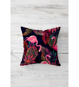 Tropikal Flamingo Desen Çift Tarafı Baskılı Gizli Fermuarlı Yastık Kılıfı Kırlent Yastık Kılıfı (Lacivert-Pembe)