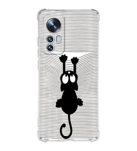 Xiaomi Mi 12 Pro Uyumlu Köşe Korumalı Antişok Kapak Çizgi Kedi (Beyaz) Tasarımlı Şeffaf  Kılıf