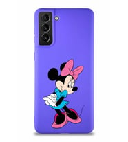 Samsung Galaxy S21 Plus Soft Premier Kapak Minnie Mouse-F Tasarımlı Silikon Kılıf - Mor (Şeffaf)
