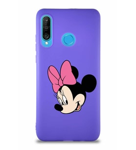 Huawei P30 Lite Soft Premier Kapak Minnie Mouse-B Tasarımlı Silikon Kılıf - Mor (Şeffaf)