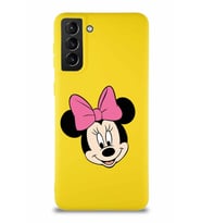 Samsung Galaxy S21 Plus Soft Premier Kapak Minnie Mouse-C Tasarımlı Silikon Kılıf - Sarı (Şeffaf)