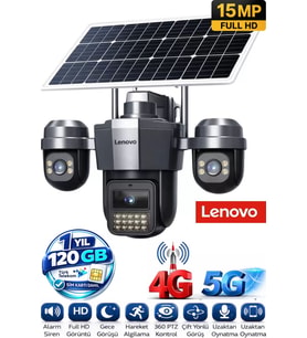 G4W19 3 Lensli 4G SIM Kartlı 360° PTZ Solar Güvenlik Kamerası Güneş Panelli Gece Görüşlü Dış Mekan 1 Yıl 120GB Dahil