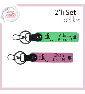 Futbol Temalı Erkek Çocuğa Sevimli Hediye, İsme Yazılabilir Anahtarlık Takım, Fıstık Yeşil-Pembe