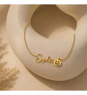 Kişiye Özel Balkabağı Figürlü İsim Kolye 925K Gümüş (Gold)