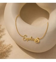 Kişiye Özel Balkabağı Figürlü İsim Kolye 925K Gümüş (Gold)