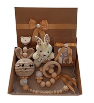 Hoşgeldin Bebek, Unisex, Yenidoğan Bebek Amigurumi İsimli Emzik Askısı Hediye Seti