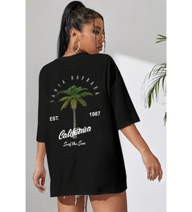 California Baskılı Unisex Oversize Tshirt (Siyah)