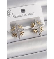 Pirinç Gold Gümüş Renk Zirkon Taşlı Kutup Yılıdız Model Kadın Küpe - TJ-BKP9874