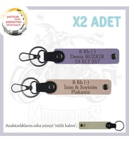 Motor Tutkunlarına Özel İsim Plaka ve B Rh (-) Kan Grubu Yazılı x2 Anahtarlık, Yavruağzı-Mor-SK (Çok Renkli)