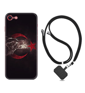 Apple iPhone 5 6 7 8 Plus Se XR Kılıf Boyun Askılı Silikon Kurt ve Ay Yıldız 1403