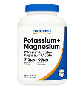 Nutricost Potassium (99 mg) Magnezium (210 mg) Citrates, 240 Capsules - Non-GMO, Gluten Free. (Renksiz)