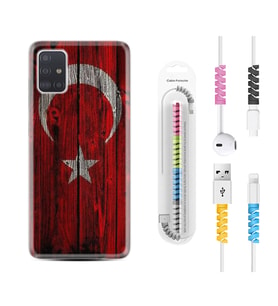 Samsung a71 A72 A73 A7 A9 2018 C7 C9 Kılıf Kablo Koruma Spiral Silikon Şanlı Türk Bayrağı 2 1317