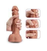 Telescopic Ileri Geri Hareketli Şarjlı Titreşimli Gerçekçi Dildo 21 Cm (Ten)