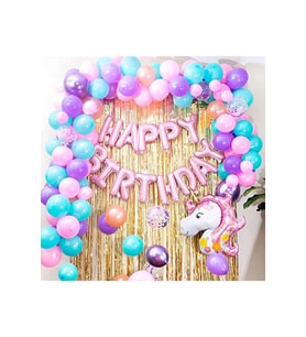 Unicorn Temalı 50 Adet Balonlu Doğum Parti Konsepti