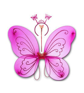 Fuşya Renk Kelebek Kanadı Tacı ve Sopası 50x37 cm (5343)