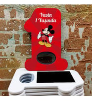 İsme Özel 1 Yaş Açacak Magnet- 1 Yaş Doğum Günü Magneti - Kırmızı Mickey Mause Açacak Magnet
