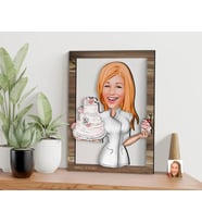 BK Gift Kişiye Özel Kadın Aşçı Karikatürlü 3D Ahşap Tablo, Sevgiliye Hediye, Arkadaşa Hediye, Yıl Dönümü Hediyesi, Doğum Günü Hediyesi-3