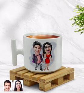 BK Gift Kişiye Özel Sevgililer Karikatürlü T Kulplu Beyaz Middle Kupa Bardak-4
