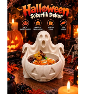 Halloween Cadılar Bayramı Dekoratif Hayaletli Balkabağı Şekerlik Kase Masa Üstü Dekor