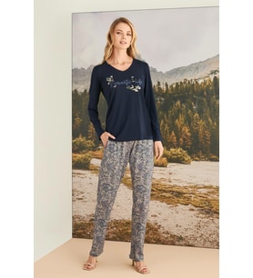 Monamise Kadın Yaprak Desenli "Romantic Life" Pijama Takımı 23168 