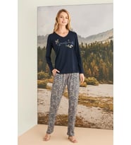 Monamise Kadın Yaprak Desenli "Romantic Life" Pijama Takımı 23168 