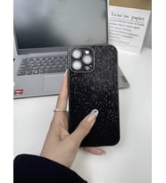 Apple iPhone 14 Pro Max Uyumlu Taşlı Simli Kamera Lens Korumalı Kılıf (Siyah)