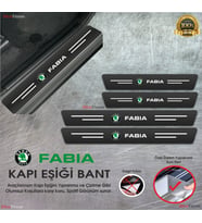 Skoda Fabia  Logolu Karbon Kapı Eşiği Koruyucu Suni Deri 4'lü Set