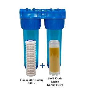 Yıkanabilir Tortu + Reçine Kartuşlu Filtre 10" inç (Siyah - Beyaz)