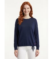 Kadın Lacivert Relaxed Fit Triko Detaylı Uzun Kollu Bluz