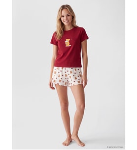 LCW Young Ekru Baskılı Kadın Şortlu Pijama Takımı