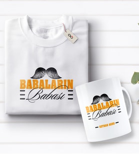 BK Gift Kişiye Özel Babaların Babası Tasarımlı Beyaz Tişört ve Kupa Seti-2 (Model 1)