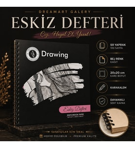 Dreamart Galery Eskiz Defteri 20X20 cm 50 Yaprak Bej Kağıt Spiralli Sert Kapak Karakalem Çizim Defteri