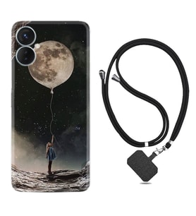 Tecno Spark 9T Kılıf Resimli Boyun Askılı İpli Desenli Silikon Moon Baloon 1368
