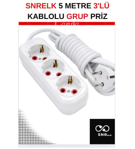 SNRELK 5 METRE 3'LÜ CCA KABLOLU DÜZ TOPRAKLI FİŞLİ GRUP PRİZ