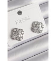 Pirinç Gümüş Renk Zirkon Taşlı Yonca Model Kadın Küpe - TJ-BKP9763