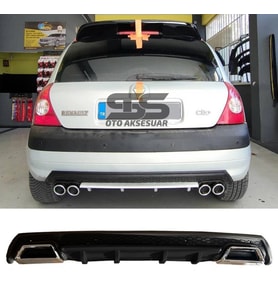 Renault Clio 2 HB Difüzör Arka Tampon Eki 2 Egzoz Çıkışlı Siyah Lüx Tip