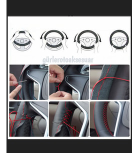 Ford Courier Dikmeli Direksiyon Kılıfı Siyah Deri-Gri İpli Esnek Ve Kokusuz ( 38×10.5CM )