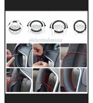 Ford Courier Dikmeli Direksiyon Kılıfı Siyah Deri-Gri İpli Esnek Ve Kokusuz ( 38×10.5CM )