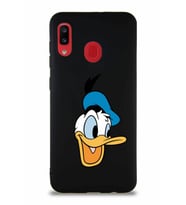 Samsung Galaxy A20 Soft Premier Kapak Donald Duck-A Tasarımlı Silikon Kılıf - Siyah (Şeffaf)