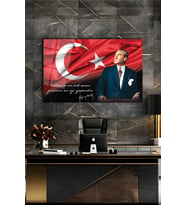 Atatürk Portre ve Türk Bayrağı Vatanını En Çok Seven Görevini En İyi Yapandır Cam Tablo, Hediyelik (Çok Renkli)