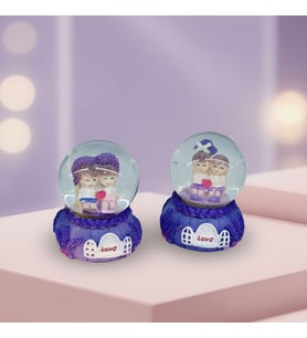 Işıklı Mini Boy Kar Küresi - Pilli - Romantik Çift Temalı - Hediyelik