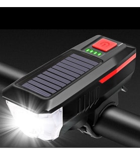 Solar Enerjili USB ile Şarj Edilebilir Ledli Bisiklet Feneri Kornalı ve Su Geçirmez Far