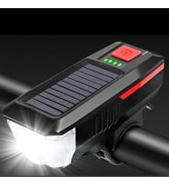 Solar Enerjili USB ile Şarj Edilebilir Ledli Bisiklet Feneri Kornalı ve Su Geçirmez Far