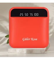 KİŞİYE ÖZEL İSİM BASKILI LED IŞIKLI HIZLI ŞARJ POWERBANK (Kırmızı)
