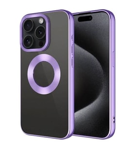 Coverzone Apple iPhone 15 Pro ile uyumlu K?l?f Kamera Korumal? Logo G�steren Parlak renk kenar �izgileri ile ??k bir tasar?m Colored Z-Omega Kapak Lila